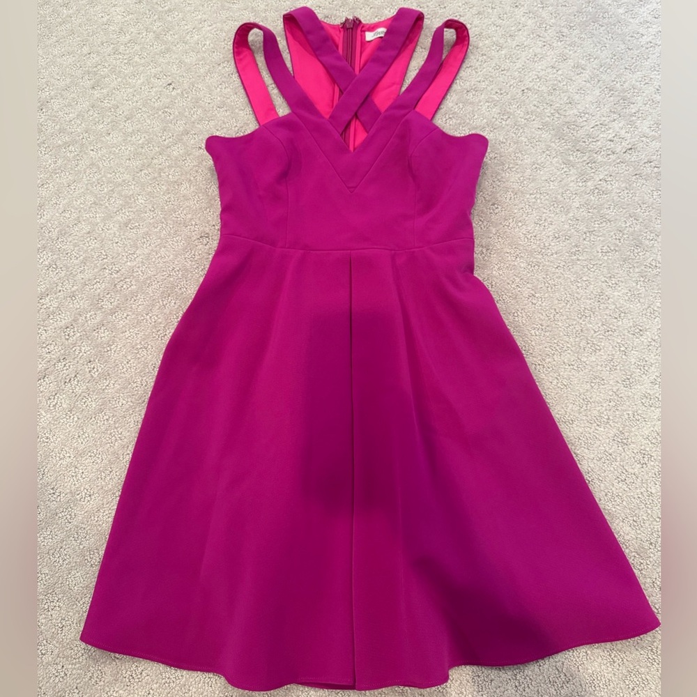 Fuchsia Cross Neck Mini Dress